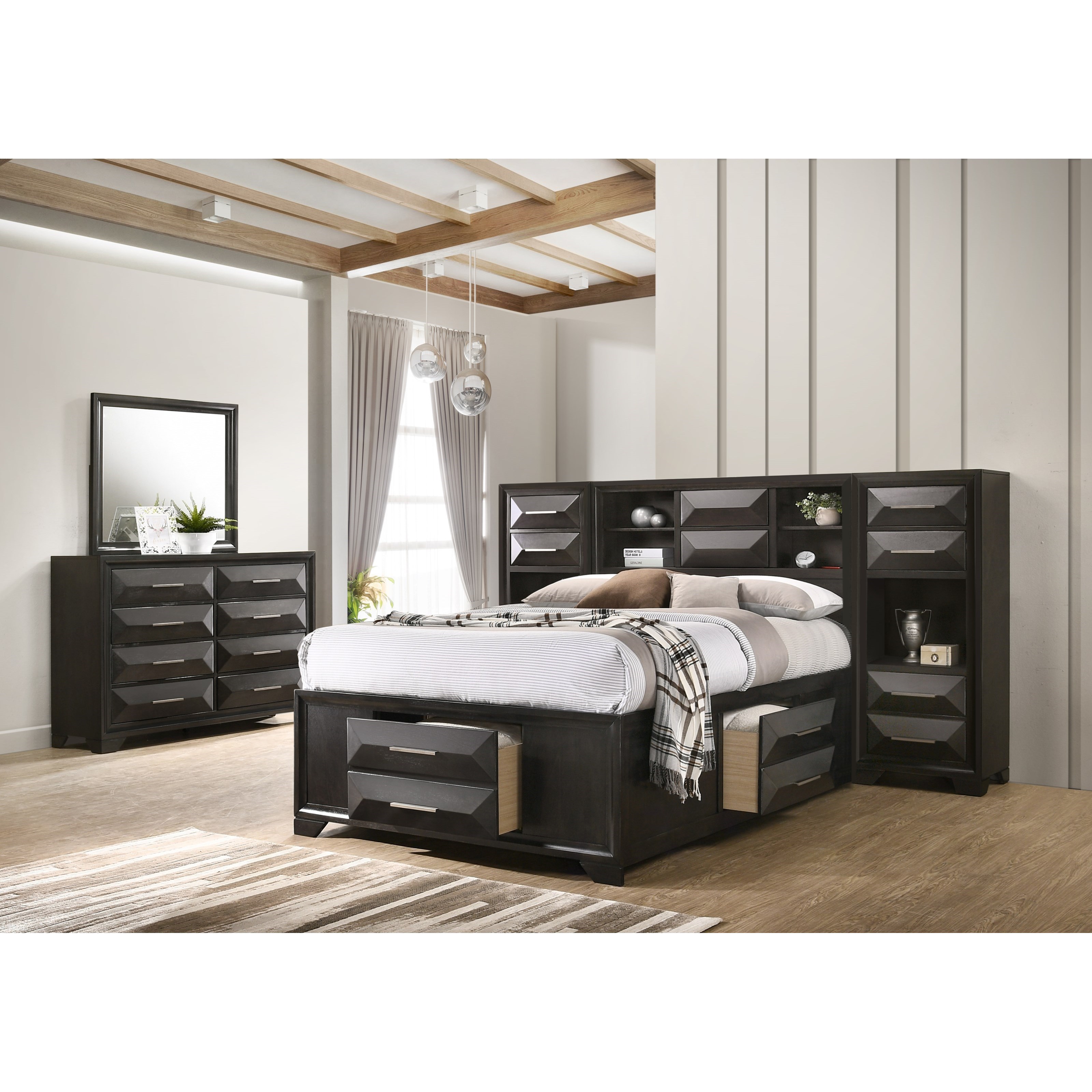 Lane Aria Casual Queen Pier Bed with Shelves and Storage Drawers Find Your Furniture Pier Beds